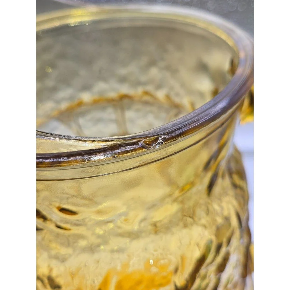 Vintage Amber Glass Pitcher, Embossed Sunflower Floral Pattern with Ice Lip,8
